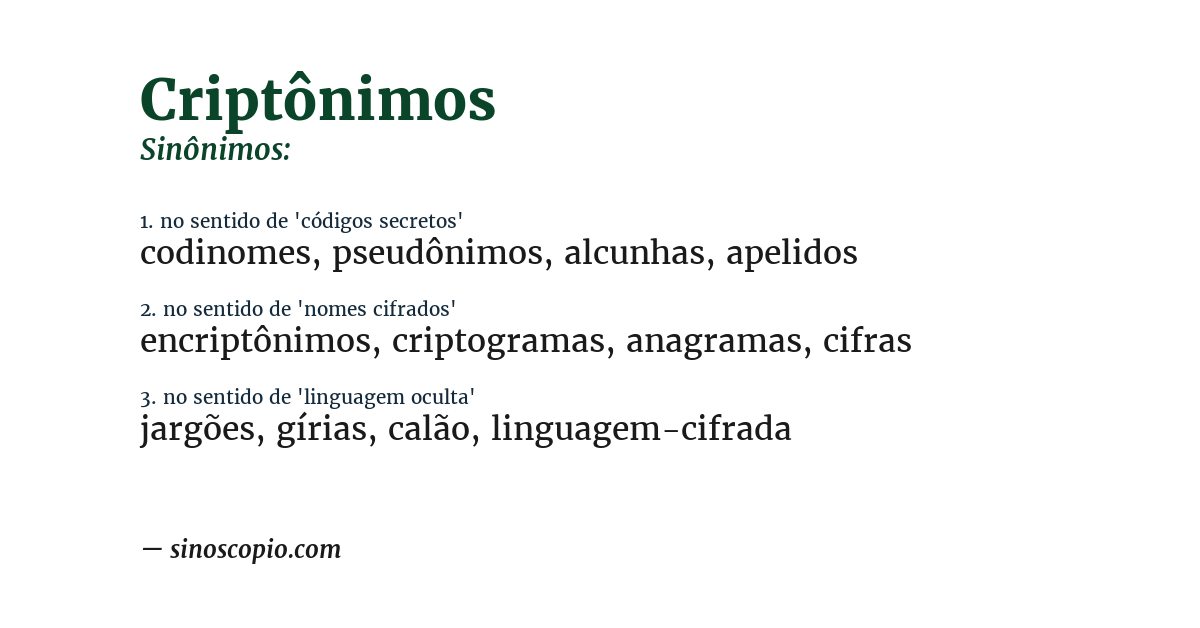 Sinônimo de criptônimos