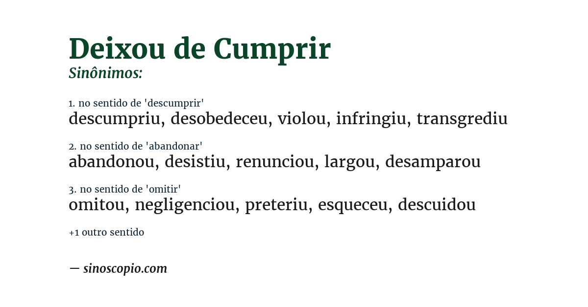 Sinônimo de deixou de cumprir