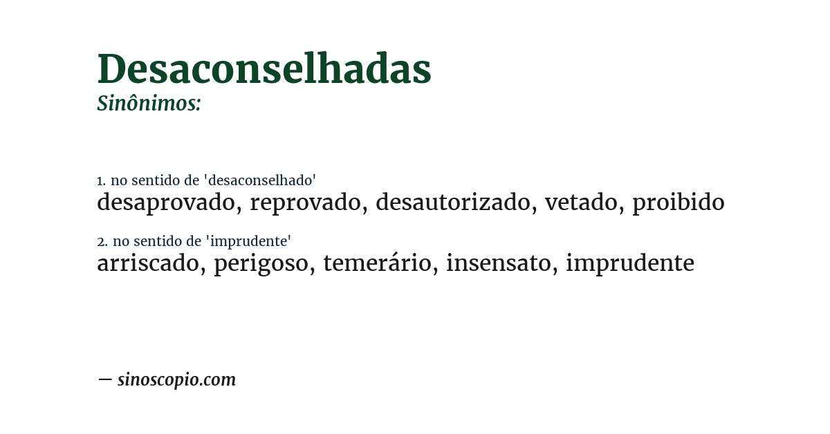 Sinônimo de desaconselhadas