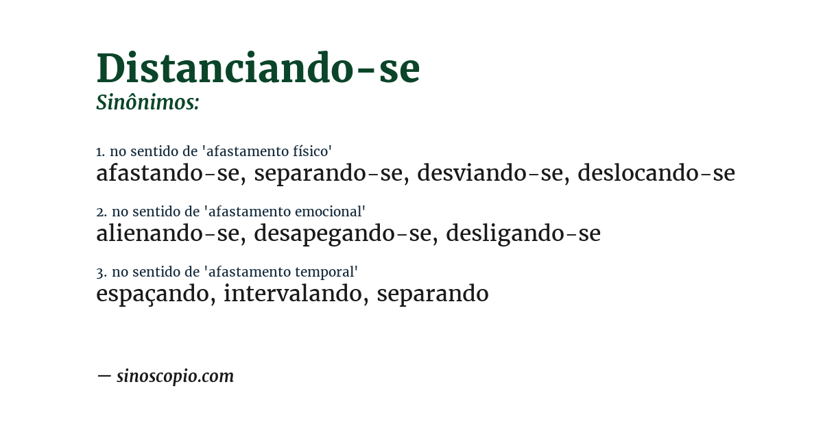 Sinônimo de distanciando-se