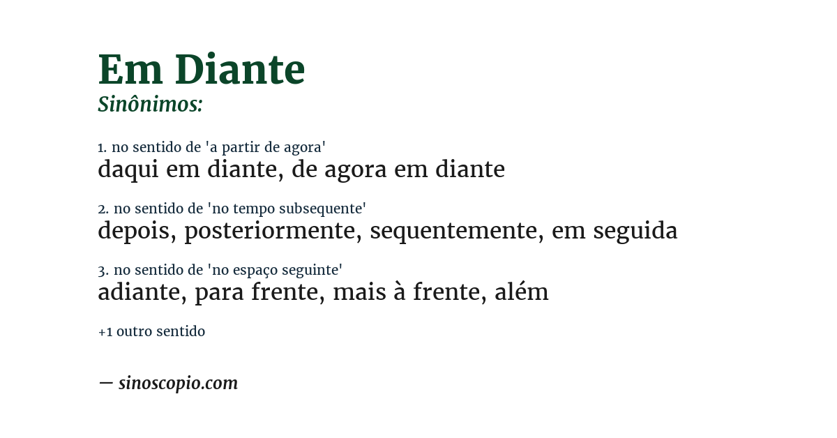 Sinônimo de em diante