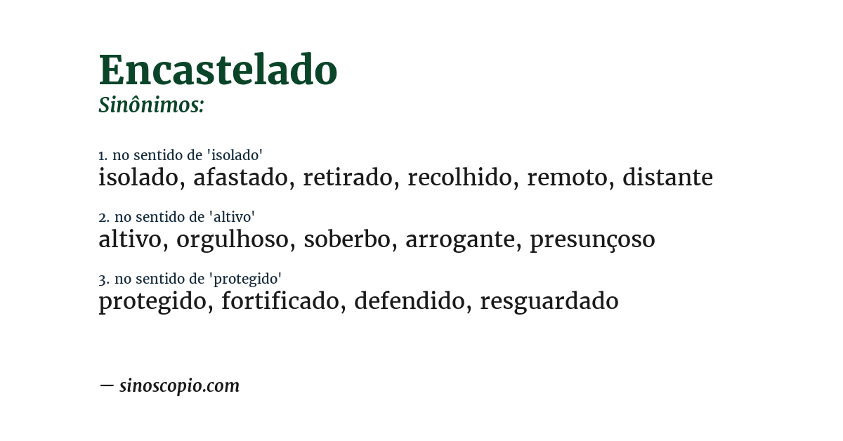 Sinônimo de encastelado