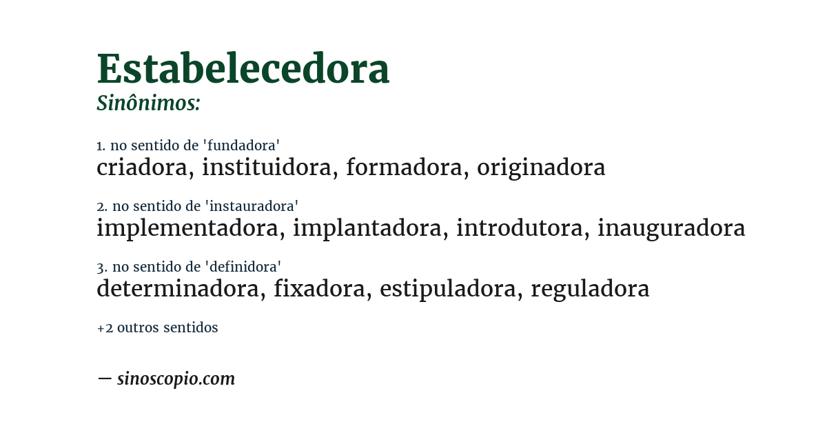 Sinônimo de estabelecedora