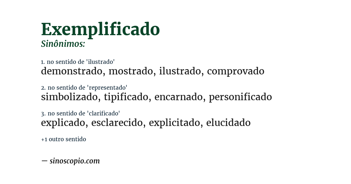 Sinônimo de exemplificado