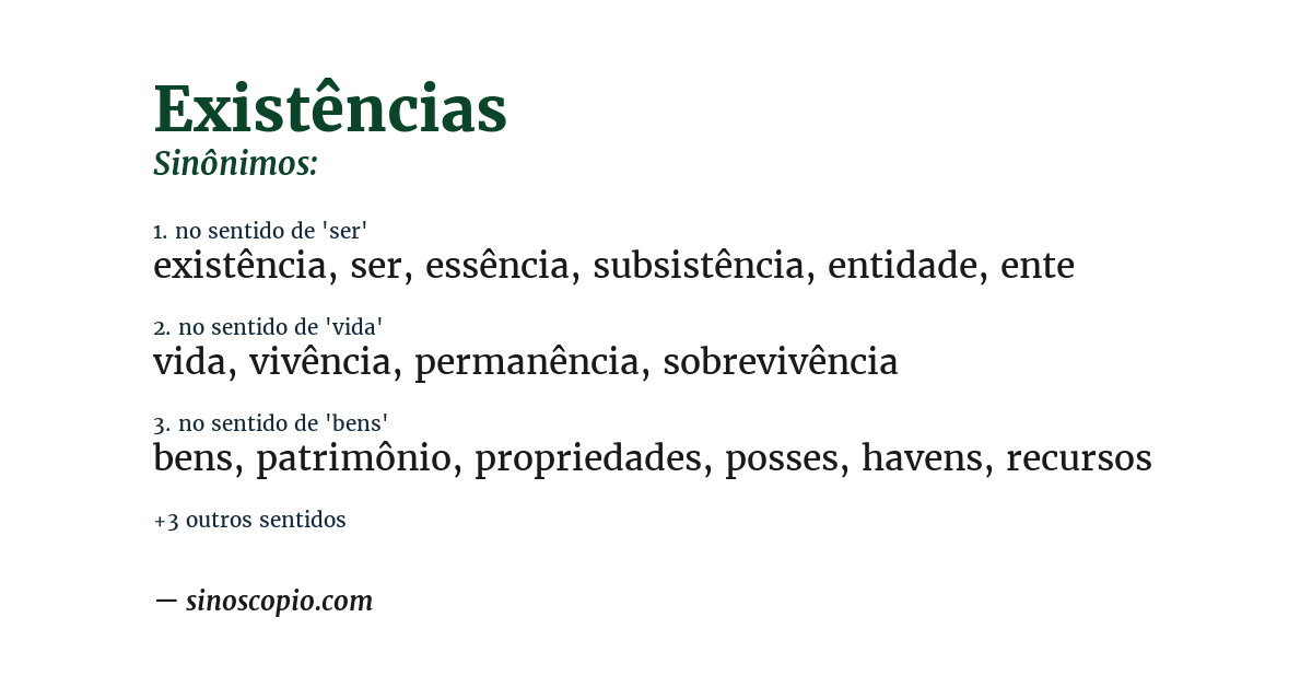 Sinônimo de existências