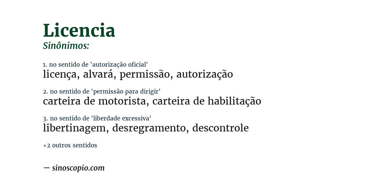 Sinônimo de licencia
