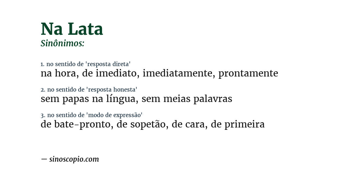 Sinônimo de na lata