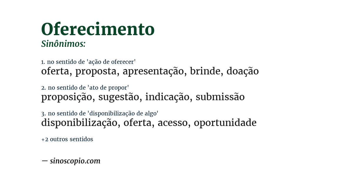 Sinônimo de oferecimento