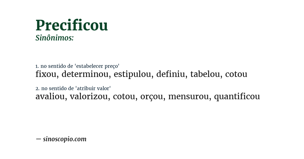 Sinônimo de precificou