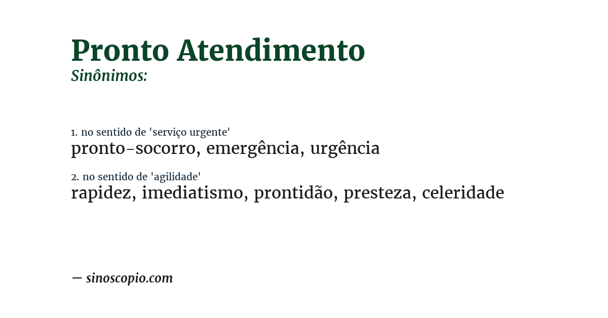 Sinônimo de pronto atendimento