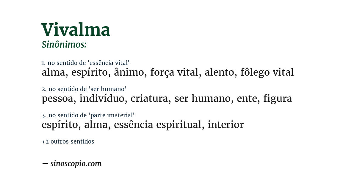 Sinônimo de vivalma