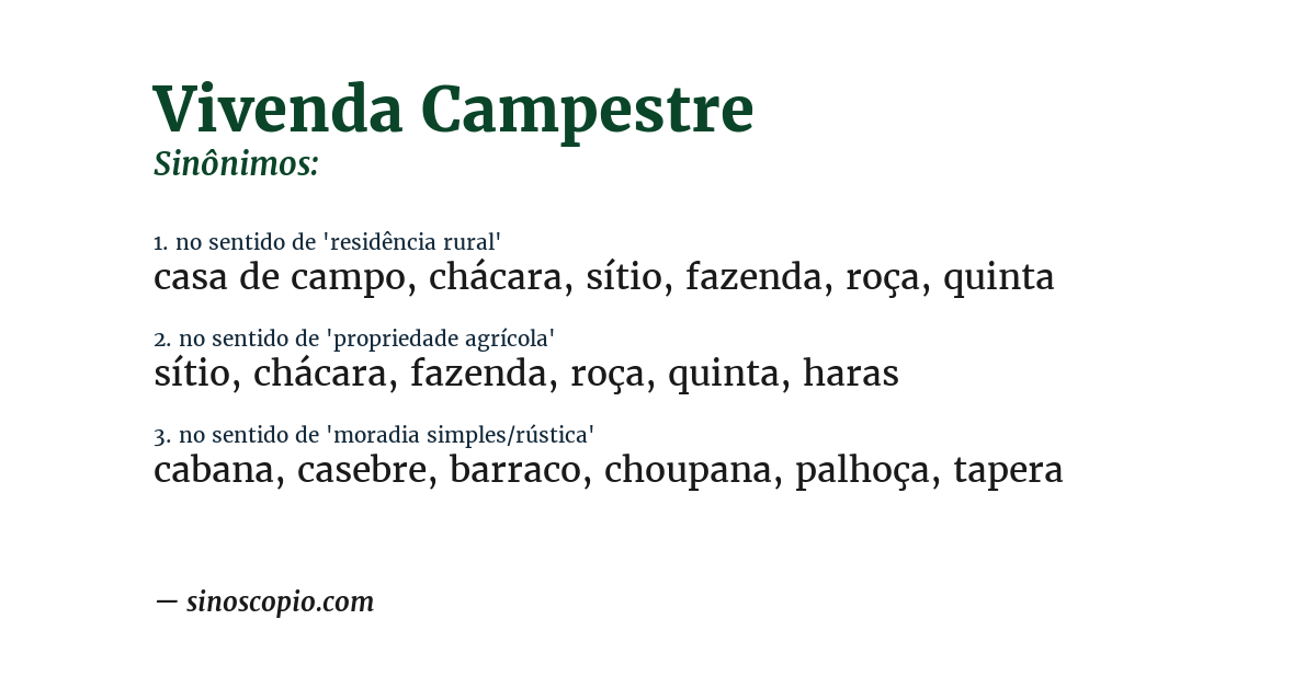 Sinônimo de vivenda campestre