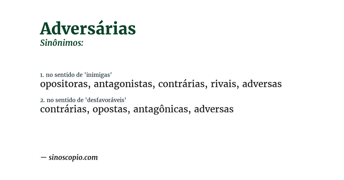 Sinônimo de adversárias