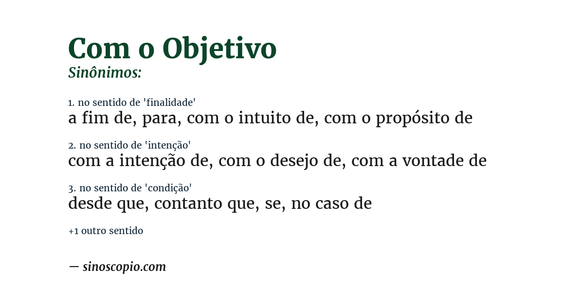 Sinônimo de com o objetivo
