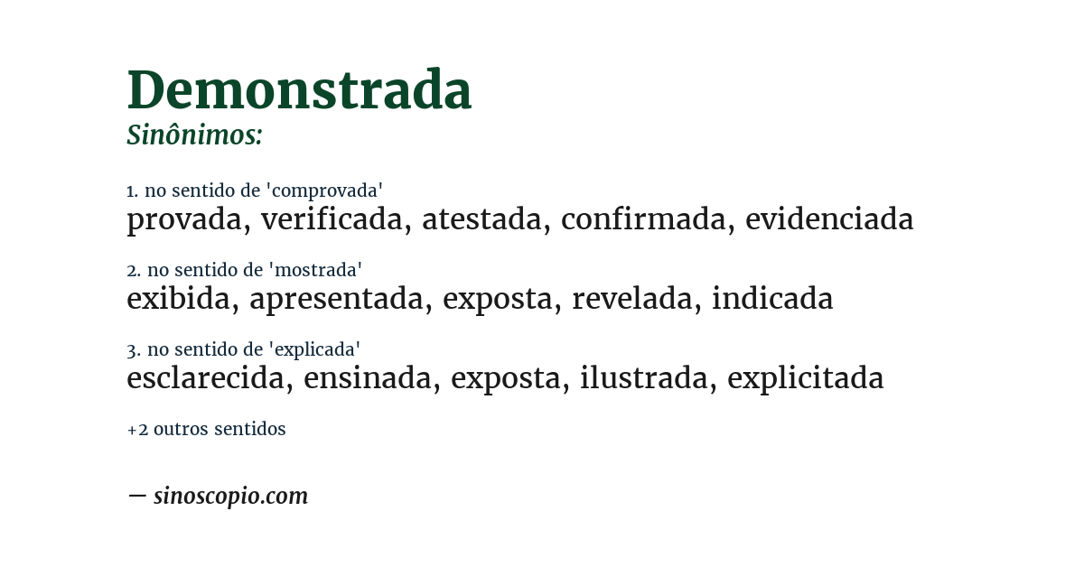 Sinônimo de demonstrada