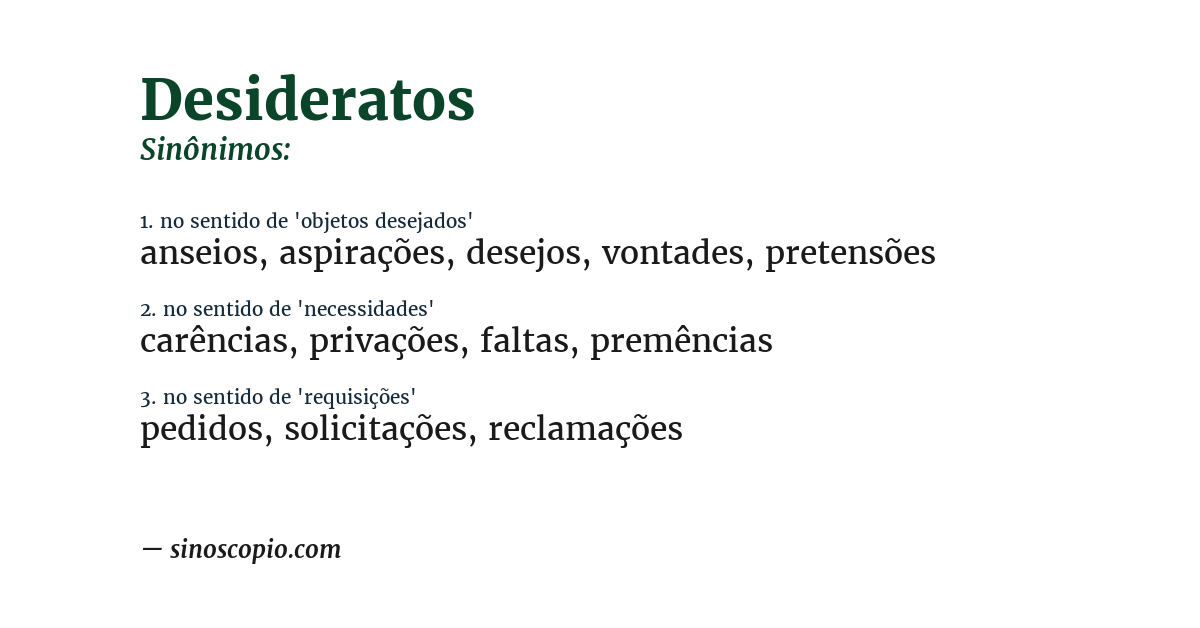Sinônimo de desideratos