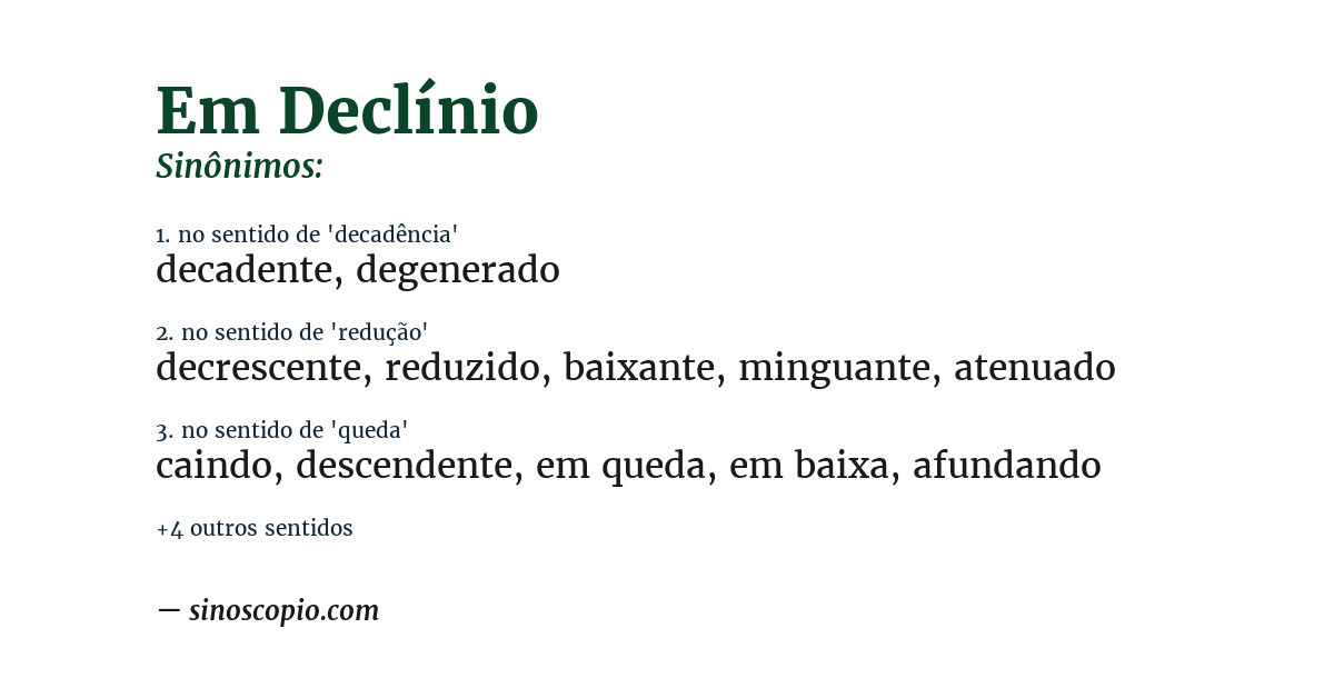 Sinônimo de em declínio