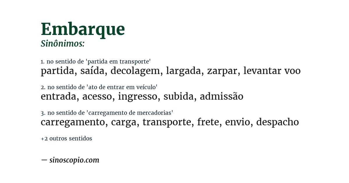 Sinônimo de embarque