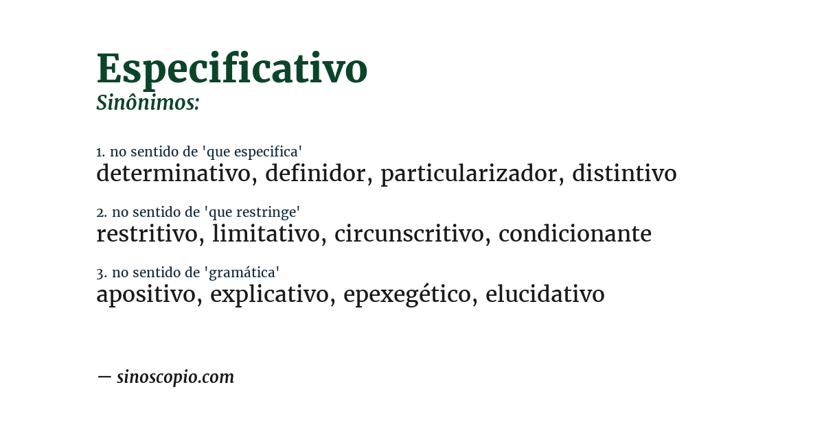 Sinônimo de especificativo