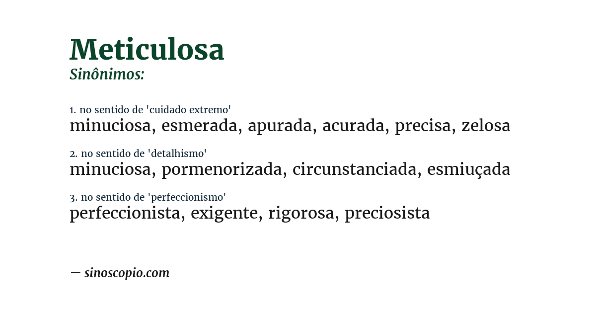 Sinônimo de meticulosa