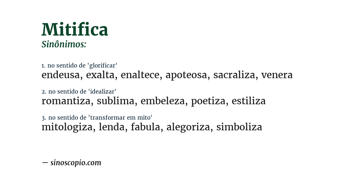 Sinônimo de mitifica