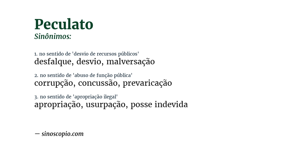 Sinônimo de peculato