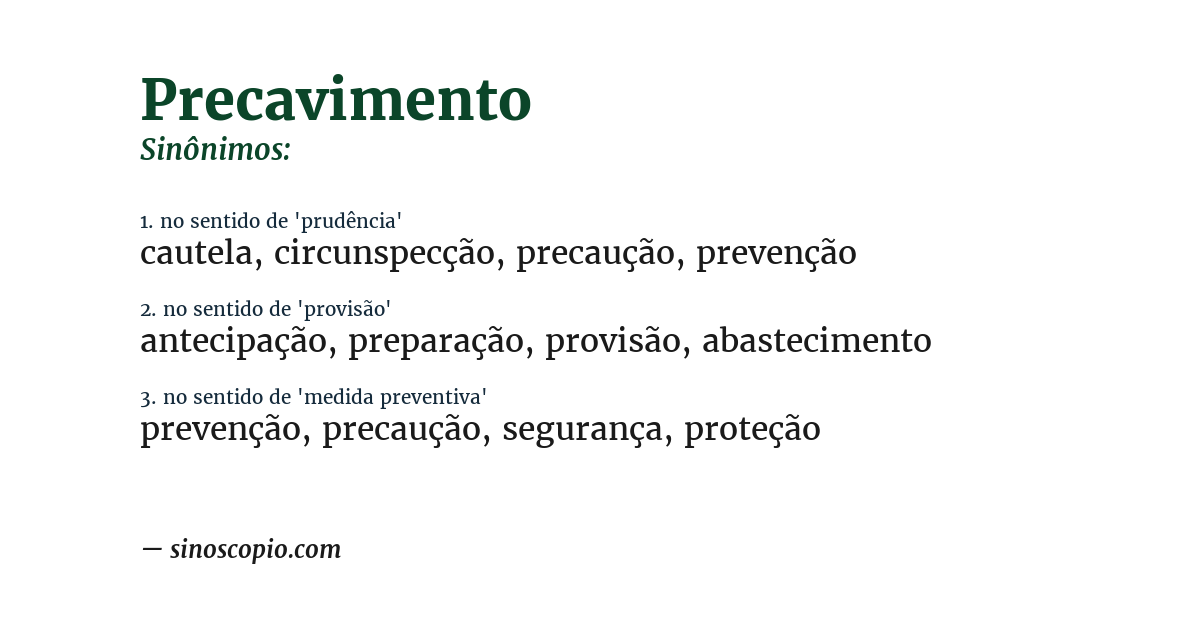 Sinônimo de precavimento