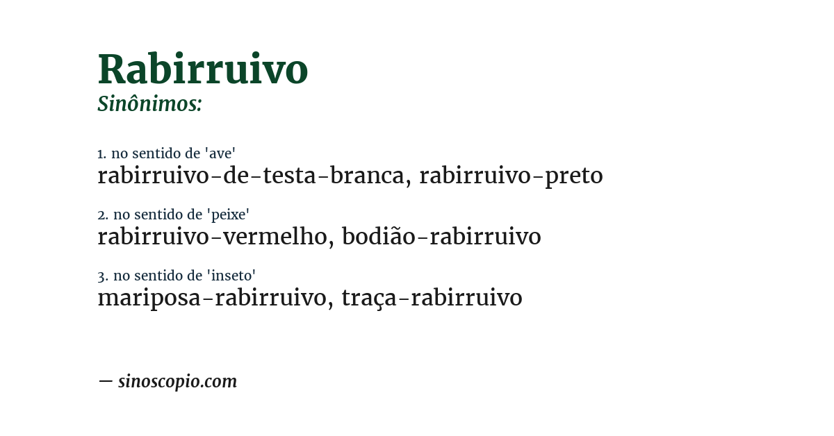 Sinônimo de rabirruivo