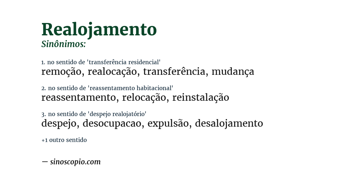 Sinônimo de realojamento