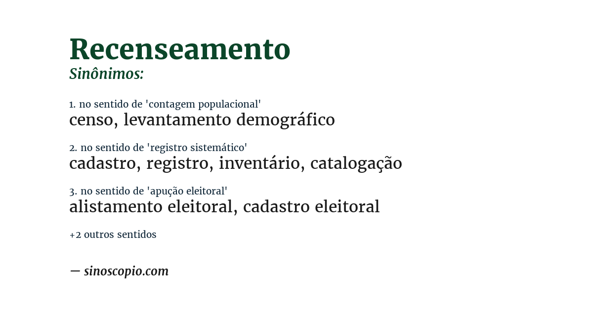 Sinônimo de recenseamento