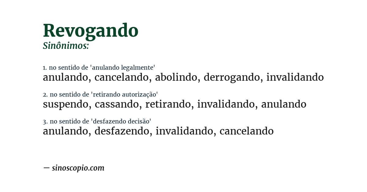 Sinônimo de revogando