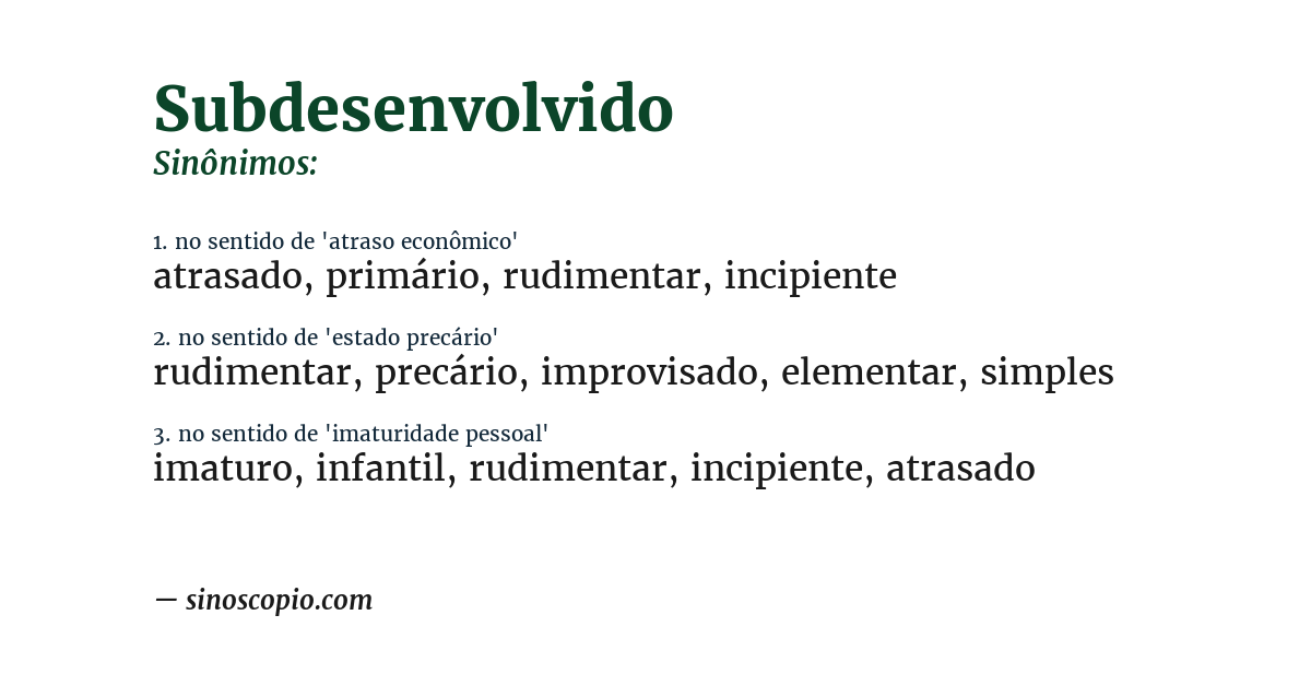 Sinônimo de subdesenvolvido