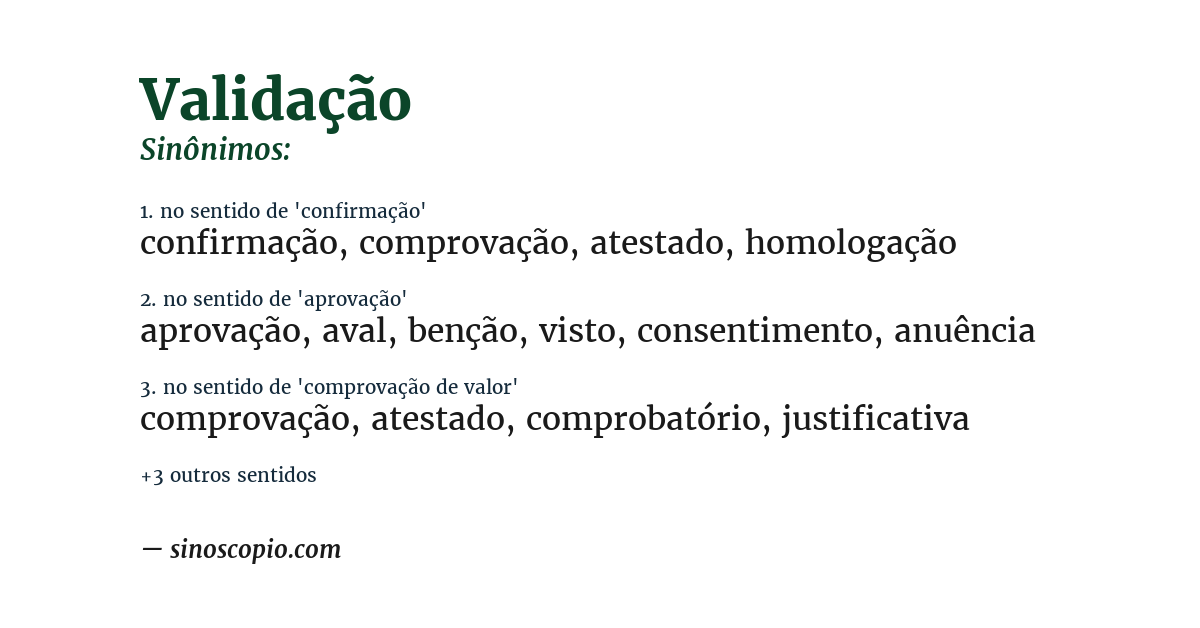 Sinônimo de validação