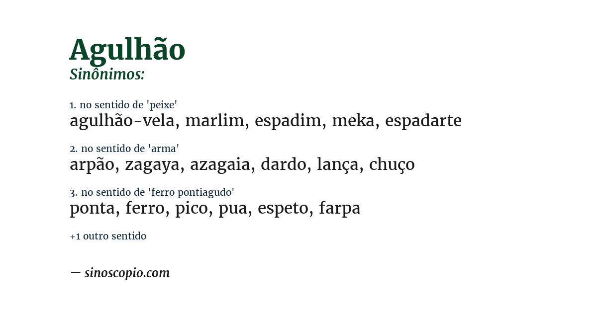 Sinônimo de agulhão