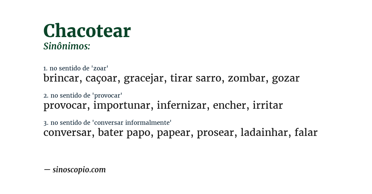 Sinônimo de chacotear