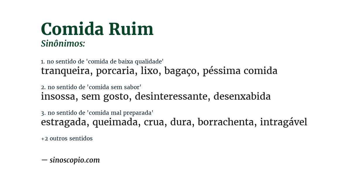 Sinônimo de comida ruim