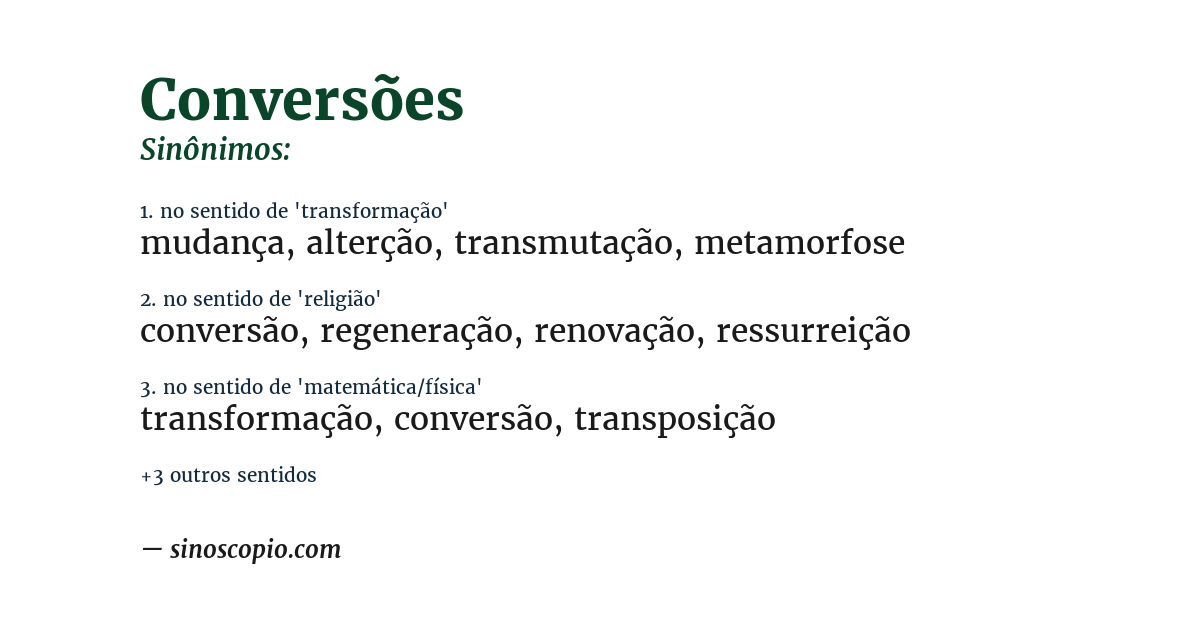 Sinônimo de conversões