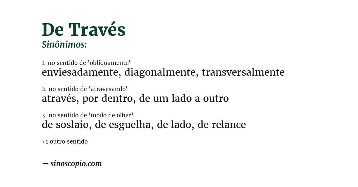 Sinônimo de de través