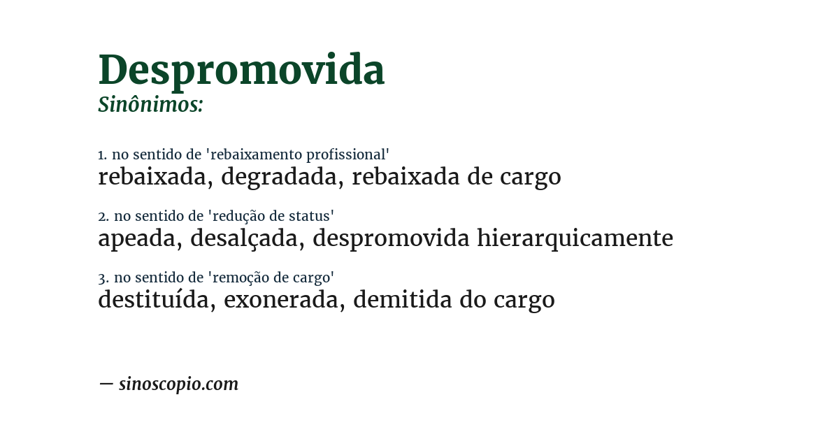 Sinônimo de despromovida
