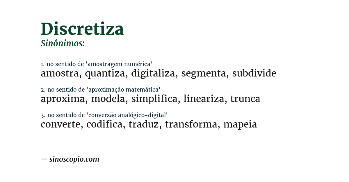 Sinônimo de discretiza