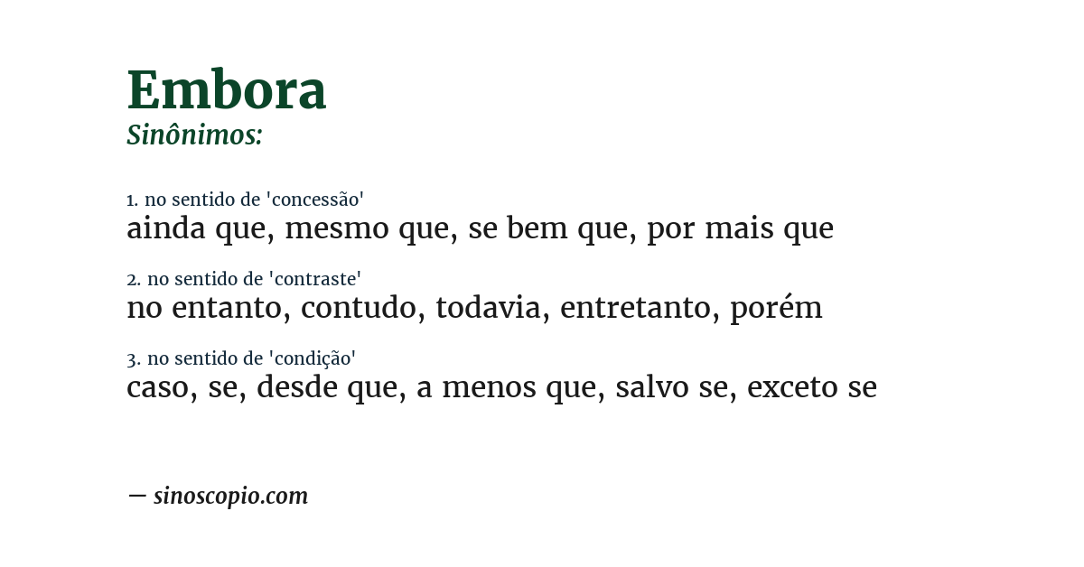 Sinônimo de embora