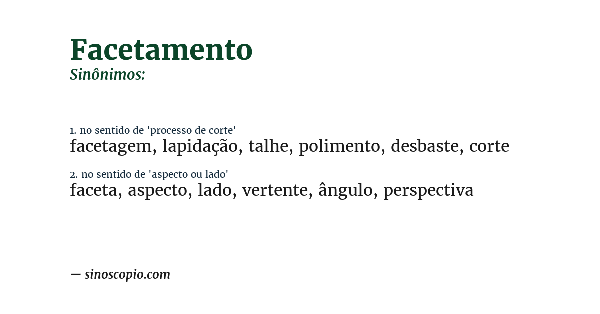 Sinônimo de facetamento