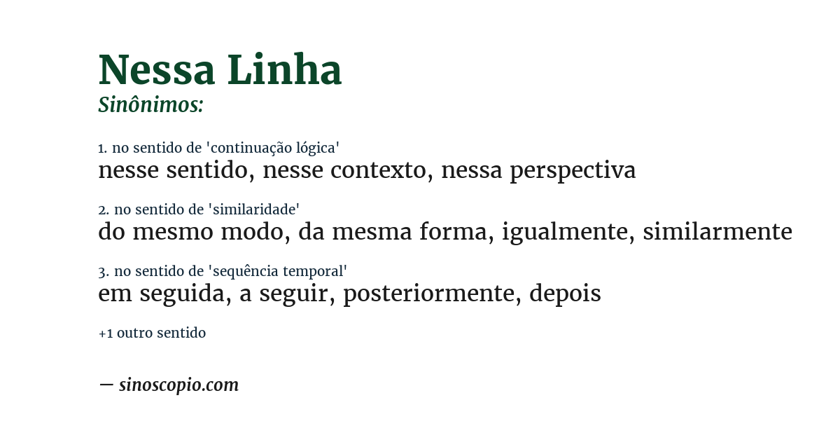 Sinônimo de nessa linha