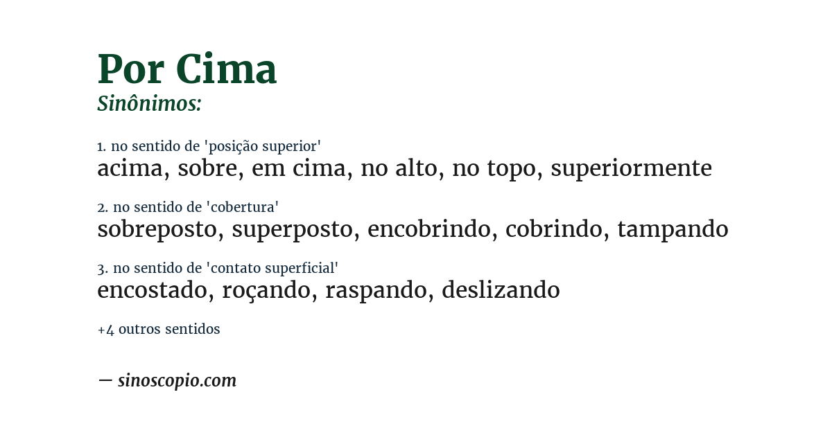 Sinônimo de por cima
