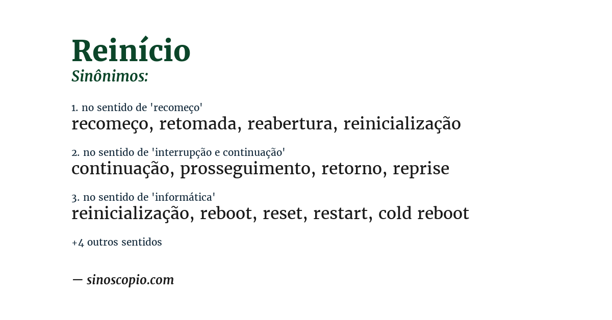 Sinônimo de reinício
