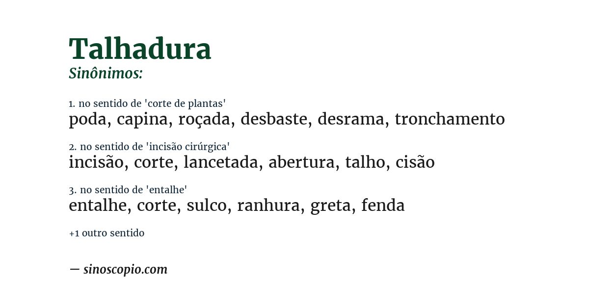 Sinônimo de talhadura