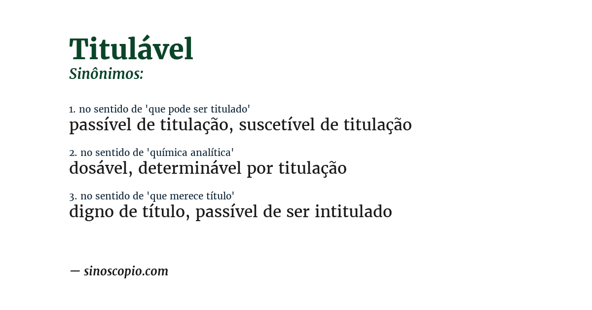 Sinônimo de titulável