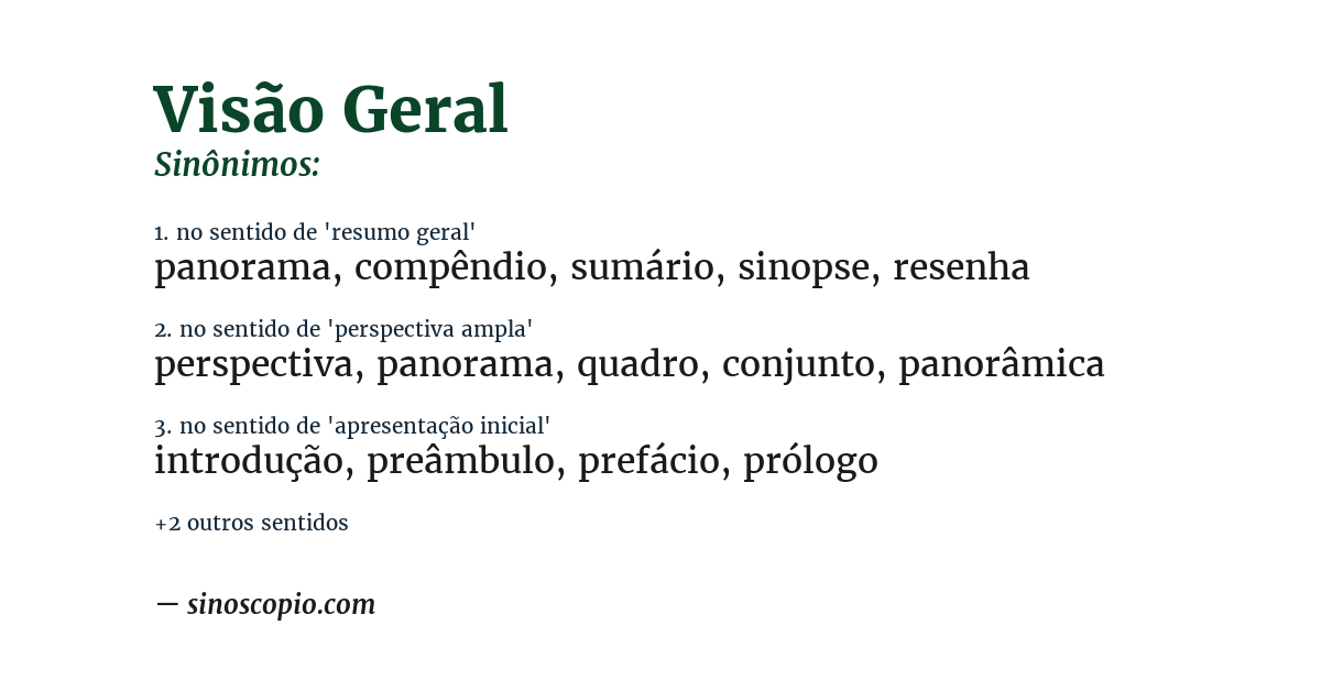 Sinônimo de visão geral