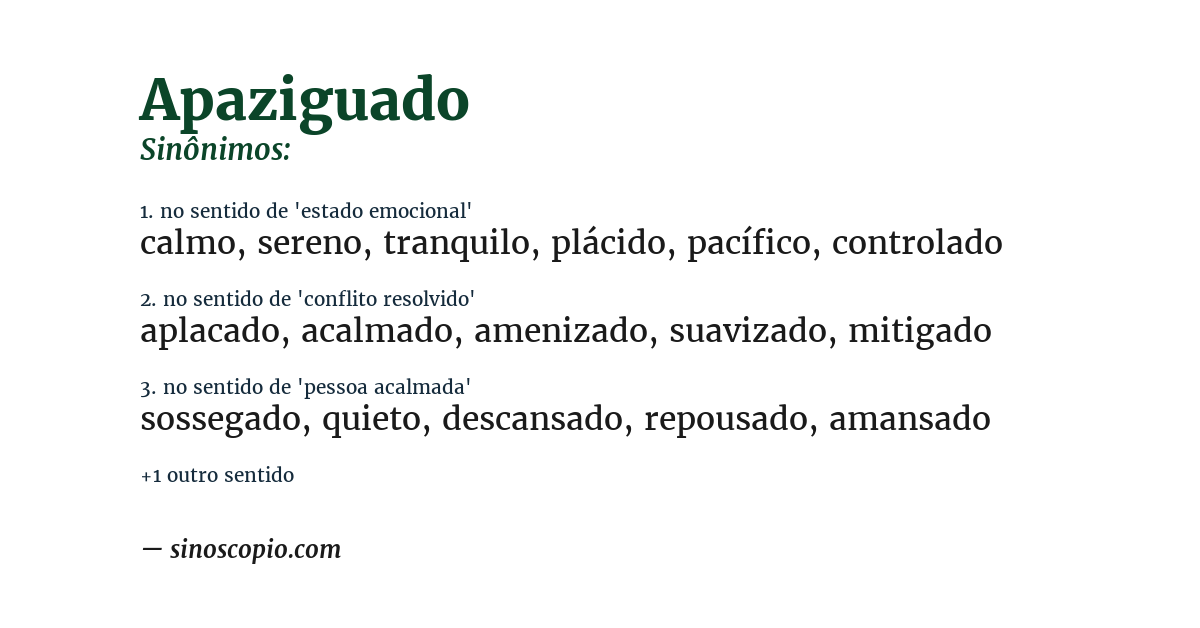 Sinônimo de apaziguado