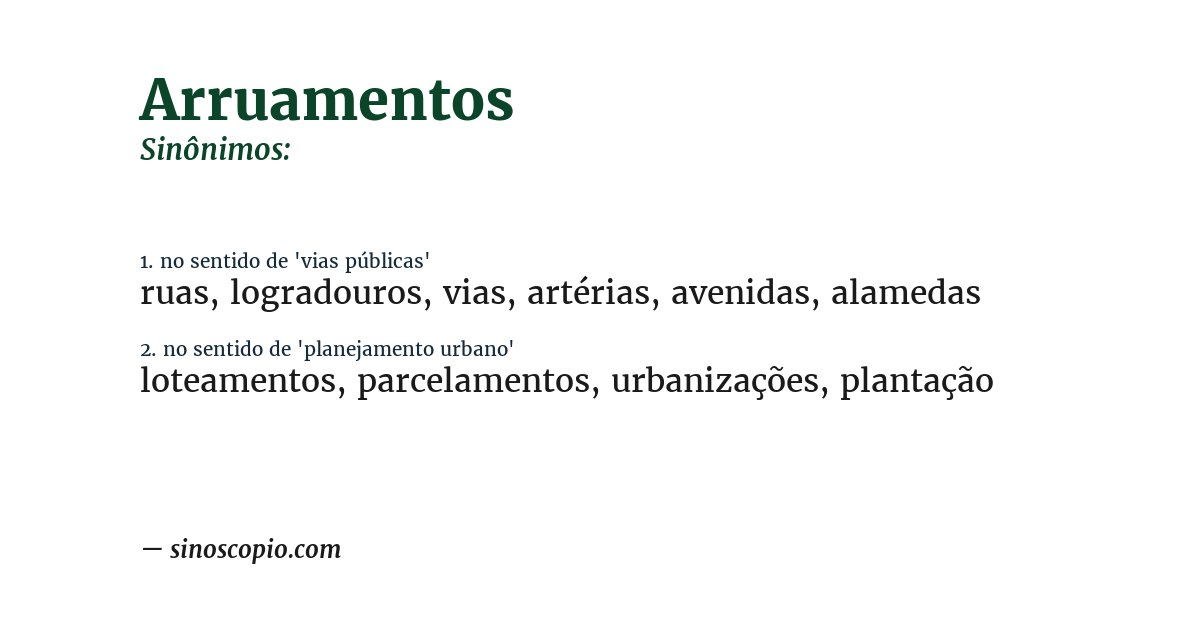 Sinônimo de arruamentos